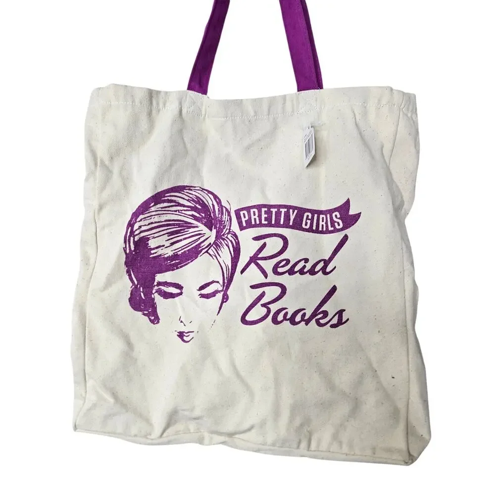 NEW Pretty Girls Read Books Canvas Tote Purple Casual School Gorpcore Travel
